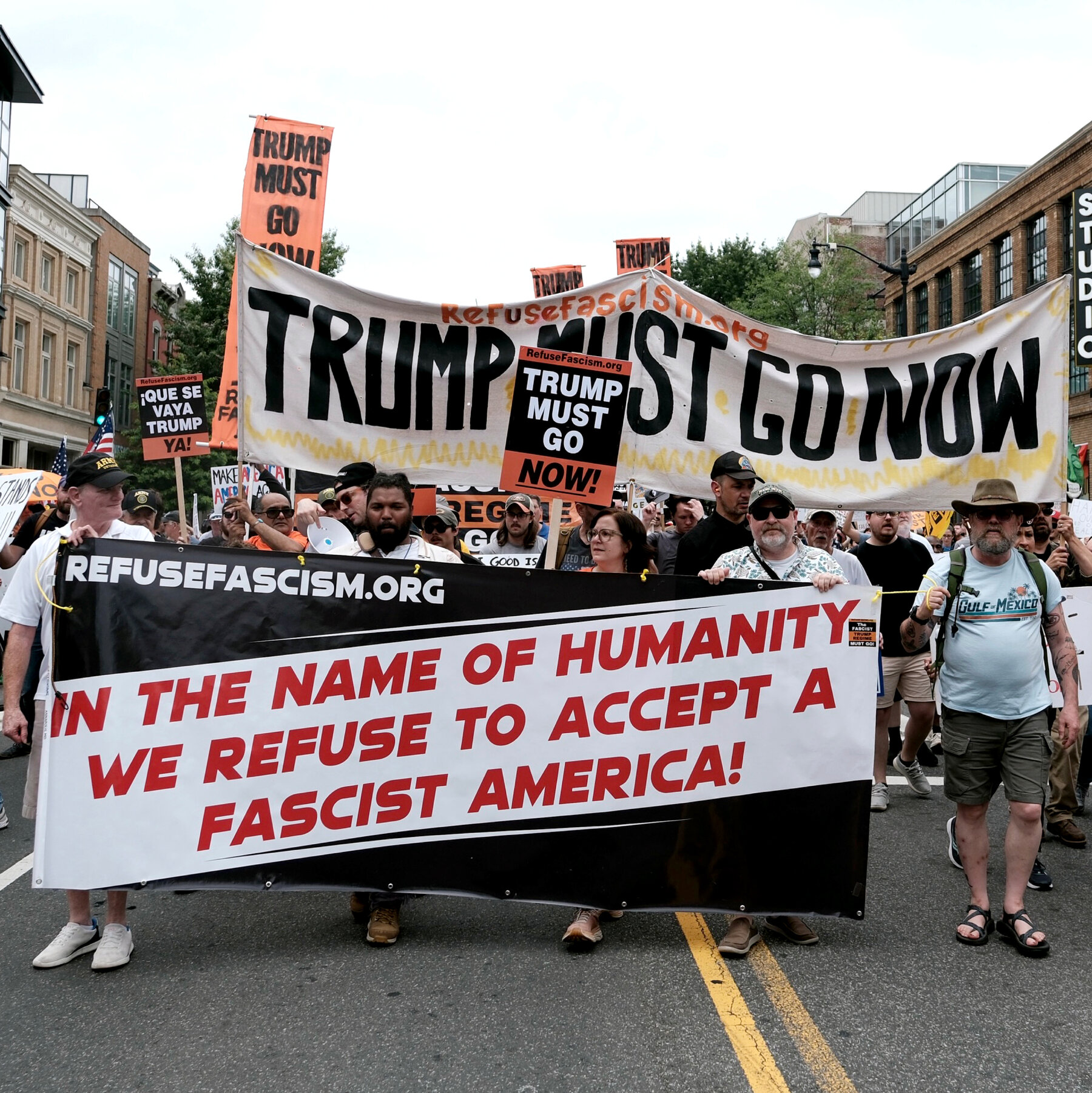 A few hundred gathered to protest Trump in D.C., in the shadow of the parade.