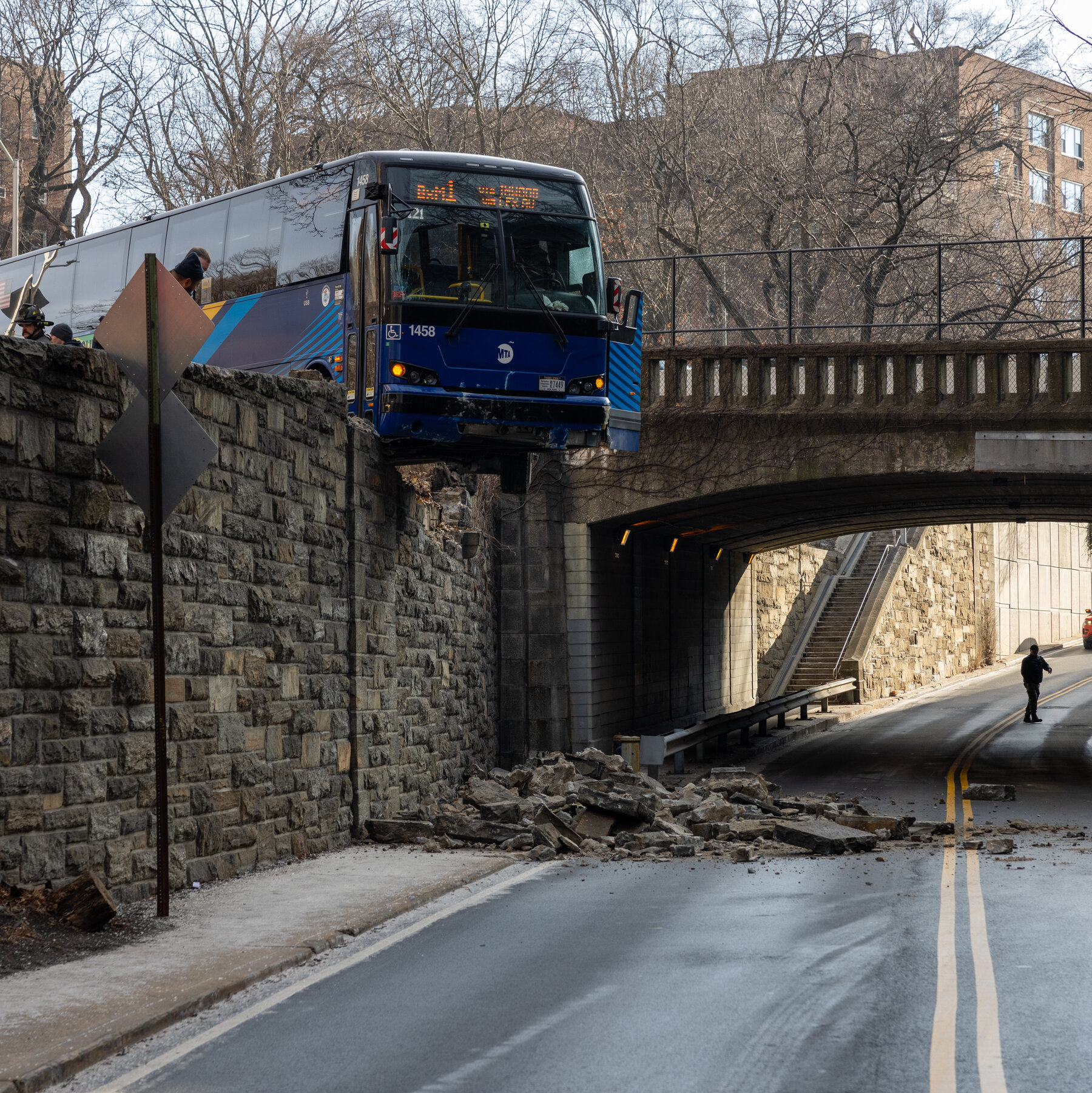 New York City Bus Crashes Near Bronx Overpass, Dangling Above Roadway